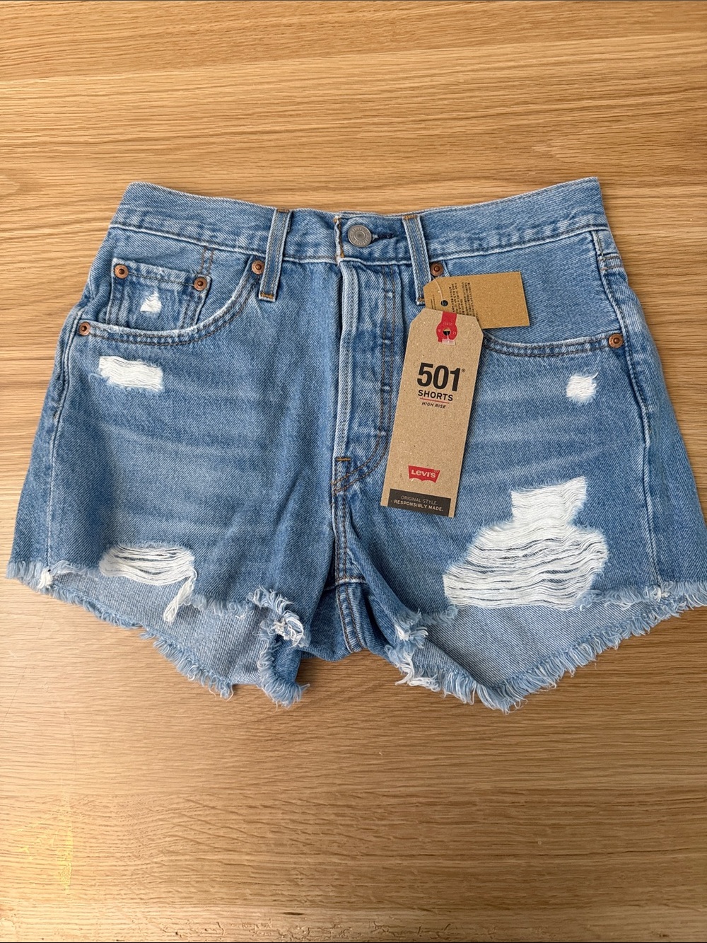 Levi's 501 Distressed Light Blue Denim Shorts